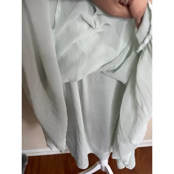 Vero Moda Pastel Midi Dress Ruffle Tiered Mint Green Lined Dress Size L - Picture 7 of 14